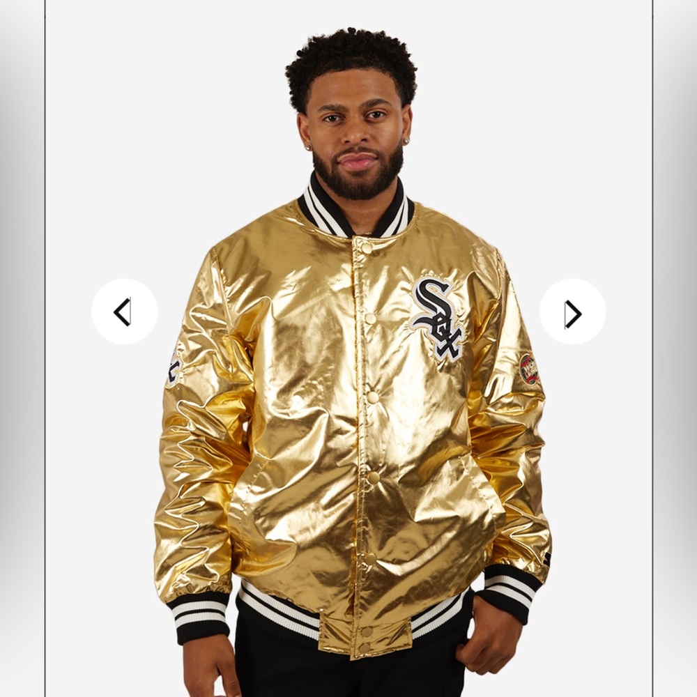 Men's Starter Chicago White Sox Satin Jacket Gold Size Small